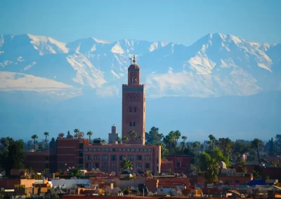 Skyline van de stad Marrakesh (Marokko)