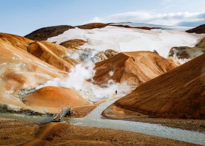 De mooiste natuur in 1 foto: een gletser, vulkaan landschap en warm water fonteinen